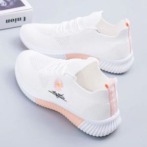 New womens casual sports shoes breathable mesh fashionable white shoes all-match square dance shoes