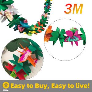 【Fast Shipping】 3m Tissue Flower Leaves Luau Paper Garland Tropical Jungle Decors Hawaiian Theme Party Supplies Hawaiian-Paper-Flower