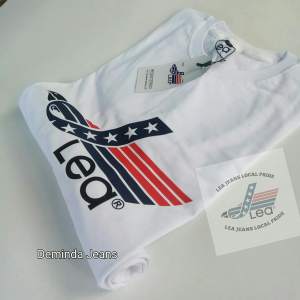 Kaos Distro Pria LEA Lengan Pendek M L XL XXL Putih
