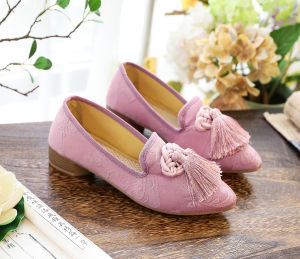 Free Shipping Wood Grain Sole Pointed-Toe Shoes Single Shoes Embroidered Shoes Cloth Shoes WomenS Shoes Handmade With Decorative Buttons And Tassels