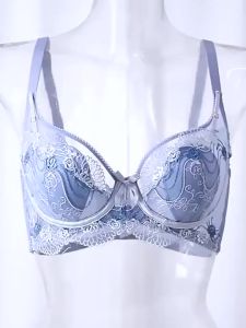 Áo ngực trong suốt thêu Áo ngực mỏng Áo ngực ren gợi cảm đẩy lên Hoa phụ đồ lót không có hàng đầu B C D cup soutien Gorge