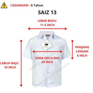 BC001 - KEMEJA PUTIH PENDEK COTTON ( PUTIH NILA ) - BAJU SEKOLAH JENAMA BLACK CAT