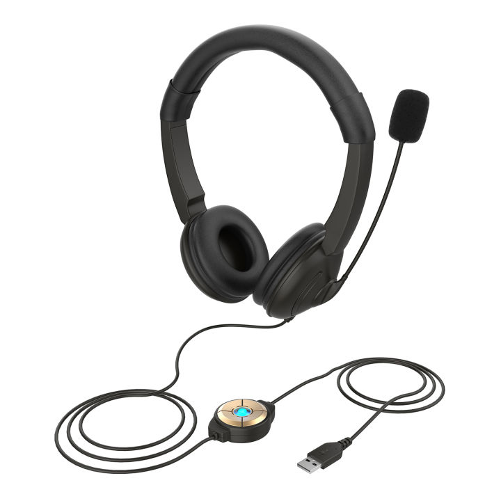 USB Wired Headset with Noise Cancelling Microphone On Ear Computer