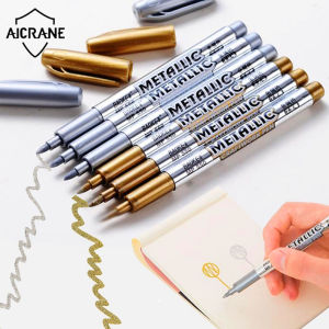 AICRANE 6 unit DIY logam kalis air penanda cat tetap emas dan perak 1.5mm bedaan pelajar Craftwork Pen lukisan seni