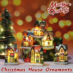 Christmas Houses Village Nativity Scene LED Light Ornament Luminous Castle Snow Home Decor Gift
