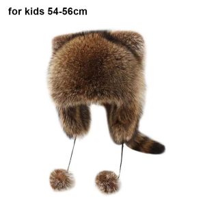 BETTERFORM 1Pcs Warm Raccoon Fur Cap with Fur Balls Thickened Winter Hat Durable Ushanka Bomber Pom Hat for Kids Adult