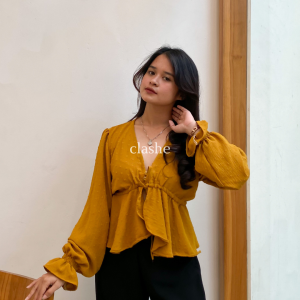 Baju Blouse Wanita Atasan Lengan Panjang Uragiri Anti Lecek Korean Style Kekinian Terbaru Ootd Fenny Top by Clashe