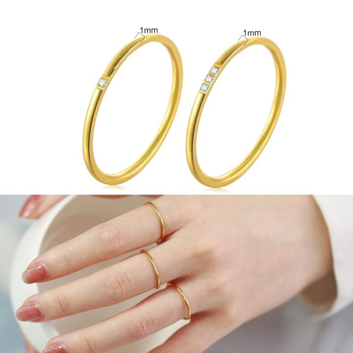 Nhẫn titan nữ 1 mm không gỉ mạ vàng đính đá sang trọng