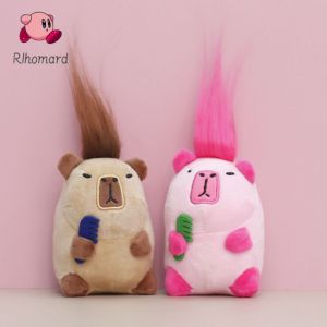 Rlhomard Capybalaตุ๊กตาคาปิบาร่าพวงกุญแจตุ๊กตาขนาดเล็กพวงกุญแจจี้ตุ๊กตา Capybaraผมยาวสีสันสดใสแบบสร้างสรรค์ให้เป็นของขวัญ