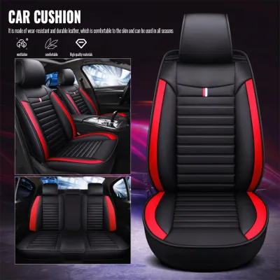 Premium 5-Seater Car Seat Covers - Universal Fit for Myvi Axia Saga Ativa Bezza Viva | Leather Style Auto Cushion & Cushion Set in Black and Red | Automotive Interior Accessories