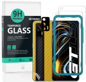 Ibywind สำหรับ Realme GT 5G Screen Protector (แพ็ค 2 ชิ้น) พร้อมตัวป้องกันเลนส์โลหะ 1 ชิ้น ฟิล์มกลับไฟเบอร์คาร์บอน 1 ชิ้น ชุดติดตั้งง่าย