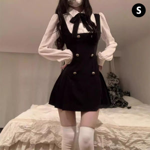 🌟CORE🌟Sweet Short Dress French Style Waist Retraction Bow Strap Dress Fake Two piece Dress Women