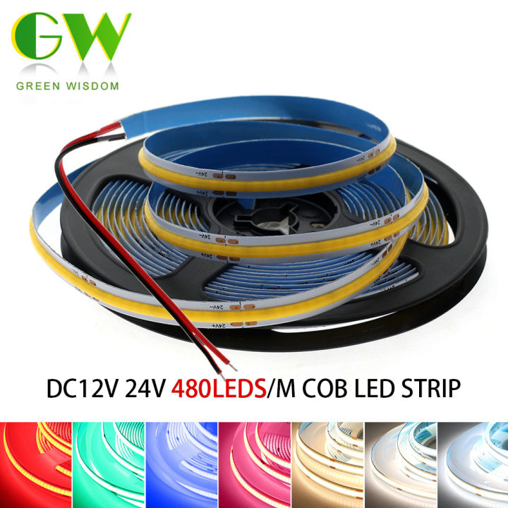 DC12V 24V White / Warm White / Red / Blue / Green COB LED Strip High ...