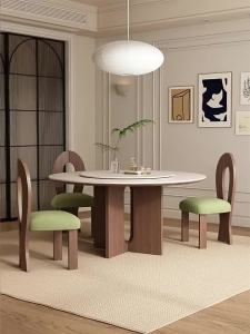 Dining Table Turntable Dining Table Chair Hole Stone Slate Round Dining Table Solid Wood White Wax Wood