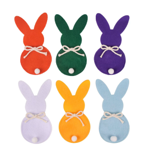 6Pieces Rabbit Shape Flatware Pocket Easters Themed Rabbit Utensil Bags Cutlery Holders For Spring Table Arrangements
