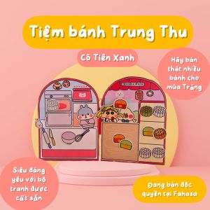 [Cắt sẵn] Bộ Tranh Đồ Chơi Giấy Cô Tiên Xanh Tiệm Bánh Trung Thu