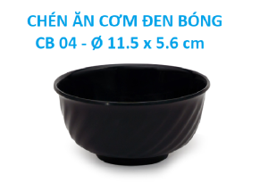 Chén ăn cơm bầu ngoài xoắn màu đen bóng - CB 04: Ø 11.5 x 5.6 cm