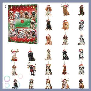 [Cumarba] จี้อะคริลิครูปลูกสุนัขทำจากอะคริลิค2D ปฏิทินนับถอยหลัง24วันเสน่ห์ของสุนัขสำหรับตกแต่งต้นคริสต์มาส