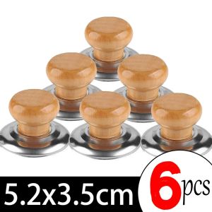 6PCS Kitchen Pot Lid Universal Pan Lid Replacement Tops Hand Grip Knobs Handle Home Wood Pan Lid Hand Grip With Screwdrivers
