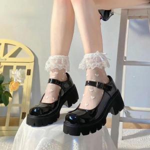 New Mary Jane jk Womens shoes Solid color comfortable thick heel womens retro British style small leather shoes