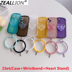 Zeallion Luxury INS Transparent Soft Phone Case For Stand Cover with Heart Holder Bracket Wristband [iPhone 13 12 Pro Max 11 X XS XR 7 8 Plus]