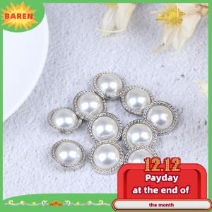 BAREN 10pcs ngọc trai Kim Loại Shank nút cho may scrapbooking DIY Craft trang trí