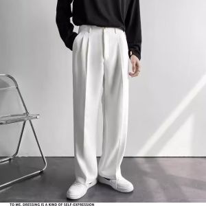 Spring Japanese Style Light Luxury Casual Suit Pants Mens High-End Draped Black Trousers Loose Straight Wide-Leg Long Pants