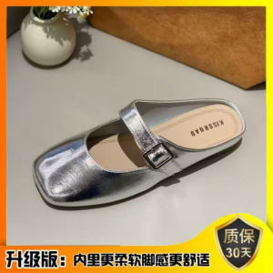 [Free Shipping] 2026 Spring Soft Leather Closed-Toe Mules for Women Flat Slip-On Square-Toe Lazy Shoes