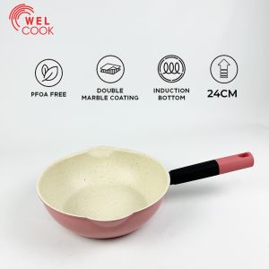 Welcook Panci Wajan Penggorengan Deep Fry Marble Coating Anti Lengket Serbaguna Amer 24 cm