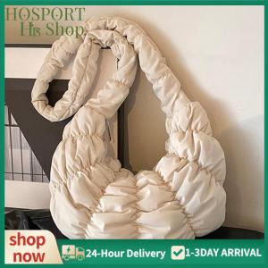 【HPS】 Ruched Cloud Dumpling Bag Soft Fashion Hobo Bag Large Capacity Puffer Tote Bag Solid Color Crescent Bag for Women