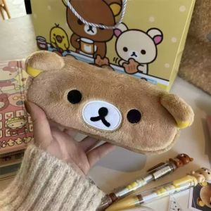 JVKISX High Capacity Rilakkuma Pencil Bag Relax Bear Japanese Anime Stationery Storage Bag Student Use Cartoon Plush Pencil Case Back To School
