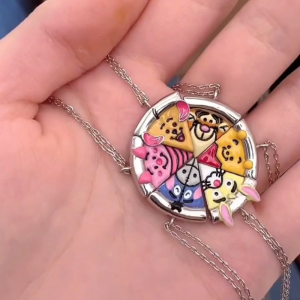 6-Piece Set Animal Charm Magnet Necklaces for Besties Magnet Attract Pizza Pendant Chains Couple Friendship Gift