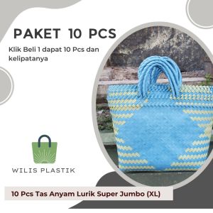 PAKET MURAH 10 PCS Tas Anyaman Plastik Lurik Jumbo (L) Anyam  Keranjang Belanja Bingkisan Hampers Parcel