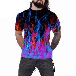 [Local Stock] VCC Mens Vibrant Gradient Flame Graphic T-Shirt O-Neck Short Sleeve Casual Streetwear Tops for Party & Daily Wear