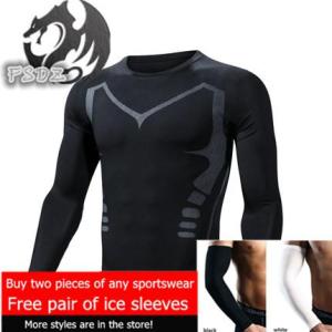 FSDZ Men Long Sleeves Running Compression Shirts Breathable Basketball Fitness Tight Top Wear Quick Dry High Elastic Gym Wear