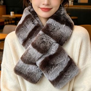 BNU0349 Thick Plush Cross Scarf Soft Thermal Fluffy Muffler Warm Tippet Washable Faux Fur Collar Daily Wear