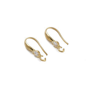 20x10mm 2pcs/bag 14K Gold Plated Brass Earring Hook with Zircon Stone For DIY Making Jewelry Accessories