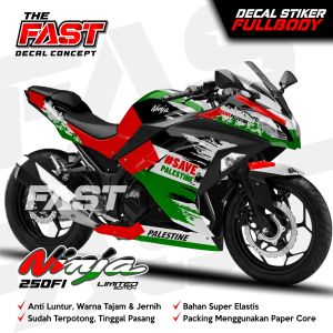 TERBARU Decal Ninja Fi 250 Fullbody Palestine Stiker Sticker Full Body Palestine Kawasaki Ninja FI 250 CC Palestine Striping Ninja 250 Fi Custom Stiker Motor Kawasaki Ninja FI Palestina