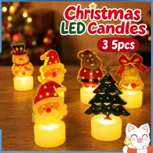 LED Electronic Candle Lamp Set Christmas Night Light Santa Snowman Tree Warm White Button Battery