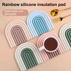 🔥Fast Delivery🔥Rainbow Shape Table Mat Silicone Heat insulation Pad Tableware Soup Pots Placement Home Kitchen Stackable Cup Mat Coasters