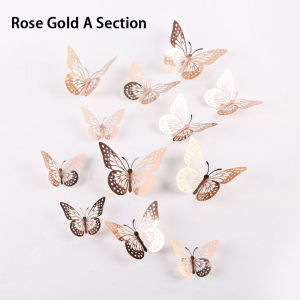 🔥Hutyet👍 12pcs 3d Hollow Butterfly Sticker Imitation Metal Wall Decoration Sticker Imitation Metal Wall Decoration Home Living Room Decoration Sticker