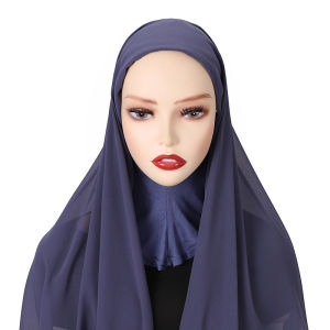 Jifang New Arrival Muslim Women Instant Hijab Shawls Plain Bubble Chiffon Shawl + Modal Cotton Inner Head Neck Cover WJ774