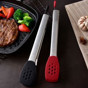 ANGY Food Grade BBQ Grilling Tongs Anti-Scalding Silicone Head Non-Stick Steak Tongs Practical High-Temperature Resistant Food Clip For Home