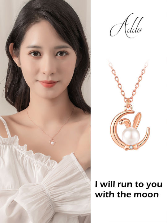 Moon Pendant Girls Bunny Necklace Run To The Moon 925 Sterling