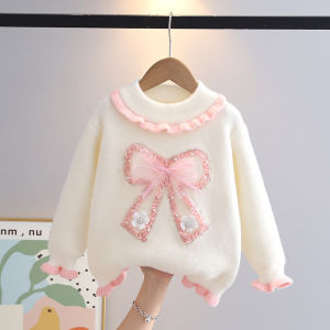 Girls Bow Sweater Autumn Winter New Childrens Jumper Kids Fashion Warm Knitted Pullover Toddler Thicked Casual Clothing 4-10Y2026