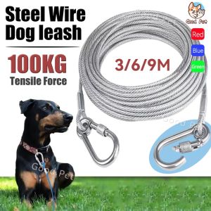 Heavy Duty Steel Rope Dog Leash 3M 6M 9M Anti-Bite Pet Cable Lead with Stainless Steel Hooks