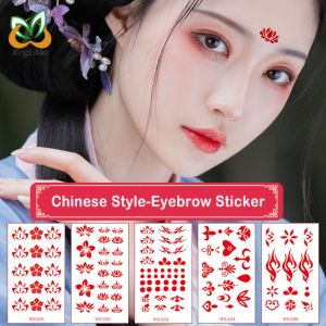 6PCS Tattoo stickers Eyebrow stickers printed hanfu flower tin waterproof lasting temporary fake tattoo small tattoo 10CM × 6CM