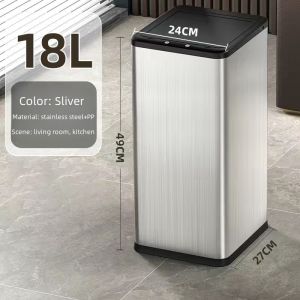 10/15/18L automatic sensor stainless trash bin big for room kitchen bathroom garbage bin with cover smart square trash can