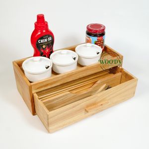 Hộp Đựng Đũa Nhà Hàng Quán Ăn Có Ngăn Kéo Đa Năng Kiểu Nhật Bằng Gỗ Màu Vàng Tre Bắt Mắt- WOODY