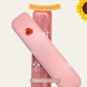 Save Our Planet PH♥️ Reusable Pink Glass Straw Set | w/cleaner hardcase & stopper